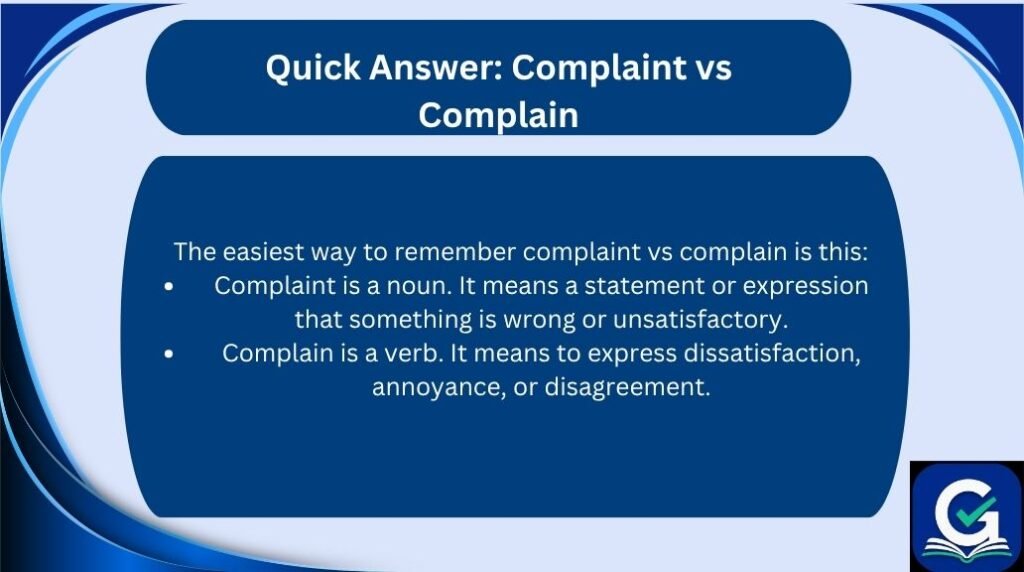 complaint vs complain
