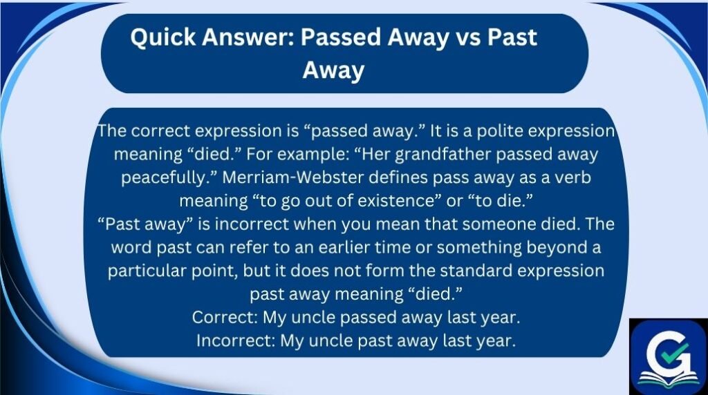 passed away vs past away